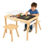 Детска Дървена Масичка за Активна Игра с 2 Столчета GINGER HOME 5 в 1, Дъска за Рисуване, Ролка Хартия и Кутии за Съхранение, 73 × 50 × 53,6 см