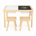 Детска Дървена Масичка за Активна Игра с 2 Столчета GINGER HOME 5 в 1, Дъска за Рисуване, Ролка Хартия и Кутии за Съхранение, 73 × 50 × 53,6 см