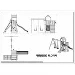 Fungoo FLOPPI дървена детска площадка с пързалка, рампа и 2 люлки