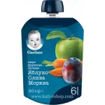 GERBER Ябълка, слива и морков 6м. 80г