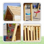 Голяма Детска Дървена Къщичка GINGER HOME за Двор с Пързалка, 2 Люлки, Катерушка и Пясъчник – 250×150×267 см