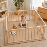 Детски Мемори Килим GINGER HOME LOLLA, 150x200 см, 3,5 см Дебелина, Кадифено Мек Водоустойчив Горен Слой, Мемори Пяна, Противохлъзгаща Основа, Бежов