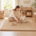 Детски Мемори Килим GINGER HOME LOLLA, 150x200 см, 3,5 см Дебелина, Кадифено Мек Водоустойчив Горен Слой, Мемори Пяна, Противохлъзгаща Основа, Бежов