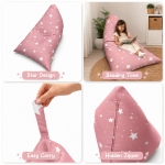 Детски Пуф Лежанка GINGER HOME Little Stars, 100% Памук, Розов Барбарон със Звезди, 127x81x76 см