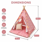 Детска Памучна Палатка GINGER HOME Little Stars, Типи, Розова със Звезди, 100% Памук, с Мека Подложка с Пълнеж, Възглавница и LED Лампички, 120x120x160 см