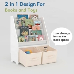 Детски Дървен Органайзер 2 в 1, Етажерка за Книжки и Кутии за Съхранение на Играчки