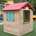 Детска дървена къщичка за игра на открито GINGER HOME – за двор и градина, 115×102×129 см
