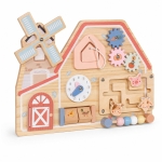 Дървена Монтесори Активна Дъска GINGER HOME, Ферма с Мелница, Лабиринт, Часовник и Зъбни Колела, 33x24x5 см