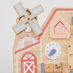 Дървена Монтесори Активна Дъска GINGER HOME, Ферма с Мелница, Лабиринт, Часовник и Зъбни Колела, 33x24x5 см