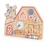 Дървена Монтесори Активна Дъска GINGER HOME, Ферма с Мелница, Лабиринт, Часовник и Зъбни Колела, 33x24x5 см