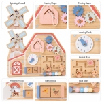 Дървена Монтесори Активна Дъска GINGER HOME, Ферма с Мелница, Лабиринт, Часовник и Зъбни Колела, 33x24x5 см