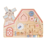 Дървена Монтесори Активна Дъска GINGER HOME, Ферма с Мелница, Лабиринт, Часовник и Зъбни Колела, 33x24x5 см