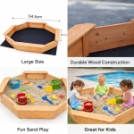 Детски дървен пясъчник GINGER HOME – 8-странен модел с 4 седалки, 134.5×134.5 см