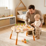 Детска Активна Маса GINGER HOME, Монтесори Център за игра 6 в 1, Масивно Дърво, 46x30.5x43.5 см