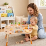 Детска Активна Маса GINGER HOME, Монтесори Център за игра 6 в 1, Масивно Дърво, 46x30.5x43.5 см