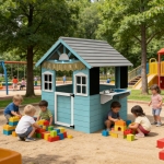 Детска дървена къща за игра GINGER HOME с кухня – 110×103×137 см