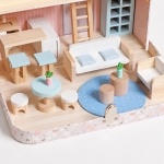 Детска Дървена Къща Куфар GINGER HOME, Преносима Мини Къща за Кукли с Мебели и Аксесоари, Розова, 30.5x20.5x10.5 см