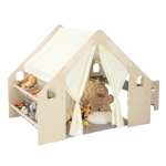 Детска Дървена Къща за Игра 6 в 1 GINGER HOME – Стол, Маса, Черна Дъска, Органайзер, Тента и Мека Подложка