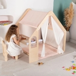 Детска Дървена Къща за Игра 6 в 1 GINGER HOME – Стол, Маса, Черна Дъска, Органайзер, Тента и Мека Подложка