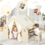 Детска Дървена Къща за Игра 6 в 1 GINGER HOME – Стол, Маса, Черна Дъска, Органайзер, Тента и Мека Подложка