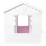 Детска Дървена Къщичка за Игра GINGER HOME – Градинска Къща с Прозорци и Саксии, Бяла, 123×106×125 см