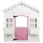 Детска Дървена Къщичка за Игра GINGER HOME – Градинска Къща с Прозорци и Саксии, Бяла, 123×106×125 см