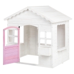 Детска Дървена Къщичка за Игра GINGER HOME – Градинска Къща с Прозорци и Саксии, Бяла, 123×106×125 см