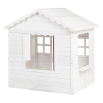 Детска Дървена Къщичка за Игра GINGER HOME – Градинска Къща с Прозорци и Саксии, Бяла, 123×106×125 см