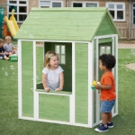 Детска Дървена Къщичка за Игра на Открито GINGER HOME – Градинска Къща за Деца, Зелено и Бяло, 107×90×144 см