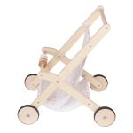 Детска Дървена Количка за Кукли GINGER HOME с Мек Текстилен Кош, Натурално Дърво, 34x46x49.5 см