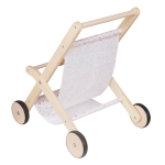 Детска Дървена Количка за Кукли GINGER HOME с Мек Текстилен Кош, Натурално Дърво, 34x46x49.5 см