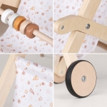 Детска Дървена Количка за Кукли GINGER HOME с Мек Текстилен Кош, Натурално Дърво, 34x46x49.5 см