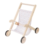 Детска Дървена Количка за Кукли GINGER HOME с Мек Текстилен Кош, Натурално Дърво, 34x46x49.5 см