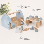 Детска Дървена Кутия с Инструменти GINGER HOME, Мини Работилница с 22 Части, Синя, 22x13x14 см