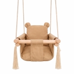 Детска Дървена Люлка Мече GINGER HOME – Мека Памучна Седалка, до 30 кг, 28×28×196 см