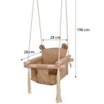 Детска Дървена Люлка Мече GINGER HOME – Мека Памучна Седалка, до 30 кг, 28×28×196 см