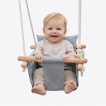 Детска Дървена Люлка GINGER HOME Scandi – Мека Памучна Седалка с Облегалка, 28×28×196 см