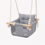 Детска Дървена Люлка GINGER HOME Scandi – Мека Памучна Седалка с Облегалка, 28×28×196 см