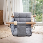 Детска Дървена Люлка GINGER HOME Scandi – Мека Памучна Седалка с Облегалка, 28×28×196 см