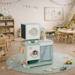 Детска Дървена Пералня 3 в 1 с Мивка с Течаща Вода и Сушилня GINGER HOME, 86×32×90 см