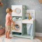 Детска Дървена Пералня 3 в 1 с Мивка с Течаща Вода и Сушилня GINGER HOME, 86×32×90 см