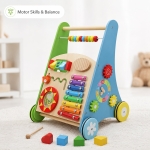 Детска Дървена Проходилка GINGER HOME с Активности, Ксилофон и Сортер, 35.1x31.3x46 см