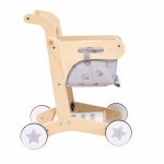 Детска Дървена Проходилка GINGER HOME, Количка за Пазаруване с Кош, Играчка за Бутане, Монтесори, 52 см