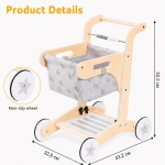 Детска Дървена Проходилка GINGER HOME, Количка за Пазаруване с Кош, Играчка за Бутане, Монтесори, 52 см