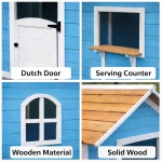 Детска Дървена Къщичка за Игра GINGER HOME – За Ролеви Игри, Двор и Градина, Синя, 118×138×132.5 см