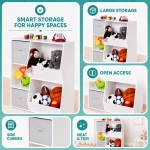 Детска Етажерка GINGER HOME, Органайзер за Книги и Играчки с 2 Текстилни Кутии, Бяла, 76.5×35×93 см