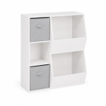 Детска Етажерка GINGER HOME, Органайзер за Книги и Играчки с 2 Текстилни Кутии, Бяла, 76.5×35×93 см