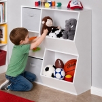 Детска Етажерка GINGER HOME, Органайзер за Книги и Играчки с 2 Текстилни Кутии, Бяла, 76.5×35×93 см