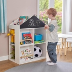Детска Етажерка за Играчки и Книги GINGER HOME, Къща с Рафтoве и Дъска за Рисуване, Монтесори, Бяла, 72.5x40x95.8 см