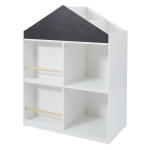Детска Етажерка за Играчки и Книги GINGER HOME, Къща с Рафтoве и Дъска за Рисуване, Монтесори, Бяла, 72.5x40x95.8 см